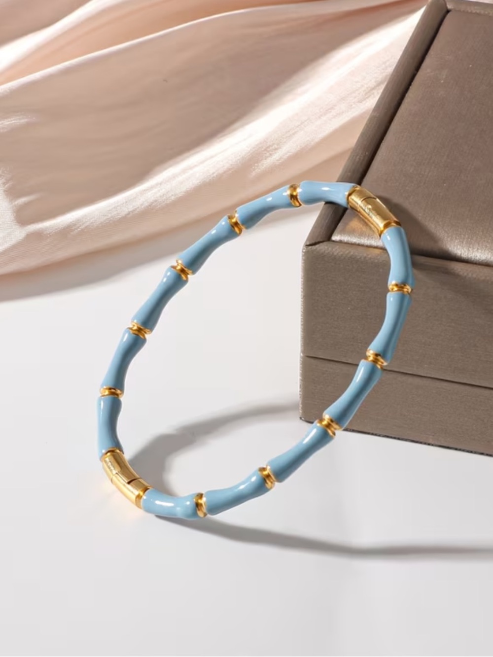 Gold & Sky Blue Bamboo-Style Women's Bracelet